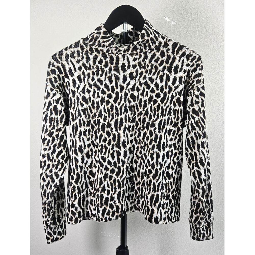 LOFT Petite SP Leopard Print Mock Neck Sweater Top Stretch Knit Animal Print